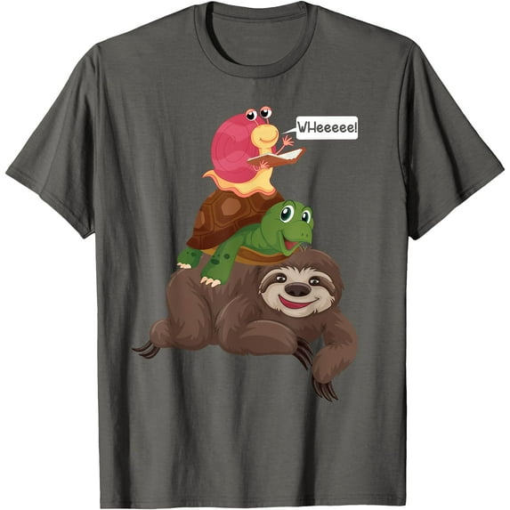 Sloth Turtle Snail Team Piggyback Slow Graphic Unisex T-Shirt for Men Women Kids Toddler,Charcoal Color,Size 5/6