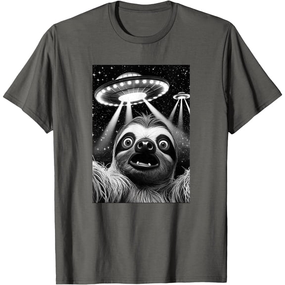 Sloth UFO Funny Invasion Meme Retro Alien Selfie Unisex T-Shirt for Men Women Kids Toddler,Charcoal Color,Size 2XL