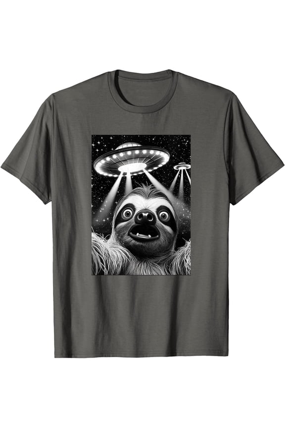 Sloth UFO Funny Invasion Meme Retro Alien Selfie Unisex T-Shirt for Men Women Kids Toddler,Charcoal Color,Size 2XL