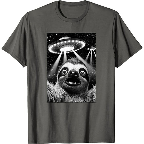 Sloth UFO Funny Invasion Meme Retro Alien Selfie Unisex T-Shirt for Men Women Kids Toddler,Charcoal Color,Size 5/6
