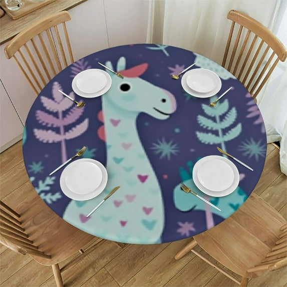 Sloth Unicorn Alpaca Dinosaur Round Tablecloth with Elastic Fitted Polyester Table Cloth