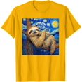 thumbnail image 1 of Sloth Van Gogh Style Starry Night Unisex T-Shirt for Men Women Kids Toddler,Gold Color,Size M, 1 of 5