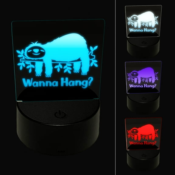 Sloth Wanna Hang LED Night Light Sign 3D Illusion Desk Nightstand Lamp