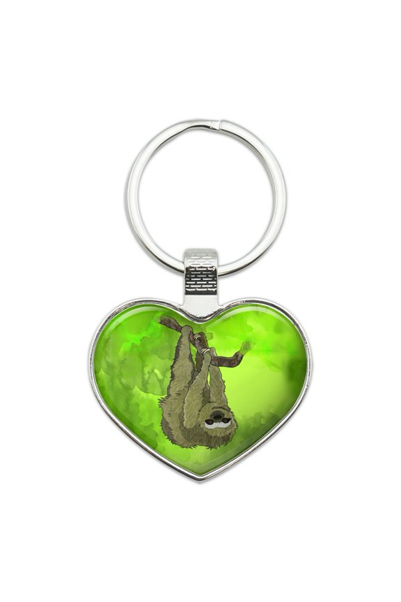 Sloth Watercolor Keychain Heart Love Metal Key Chain Ring