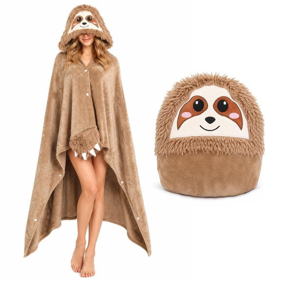 Sloth Wearable Blanket Hoodie Sweatshirt, Oversized Fleece Wearable Cape Wrap, Halloween Warm up Neck Hooded Blanket Costumes for Women, Soft Cozy Halloween Loungewear for Lounging Napping