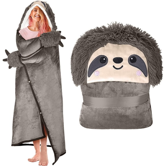 Sloth Wearable Hooded Blanket for - Soft Warm Cozy Plush Flannel Fleece & Sherpa Hoodie Throw Cloak Wrap - Sloth Gifts for Women and