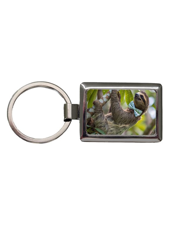 Sloth Wearing Bow Tie Funny Metal Rectangle Keychain