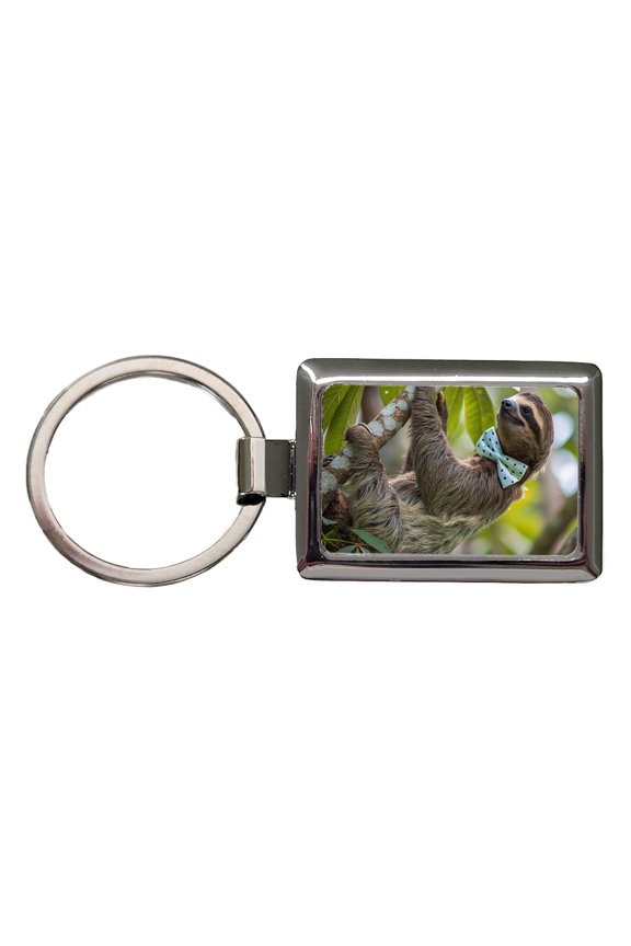 Sloth Wearing Bow Tie Funny Metal Rectangle Keychain