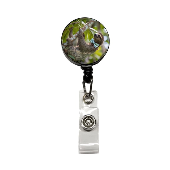 Sloth Wearing Bow Tie Funny Retractable Reel ID Badge Key Card Name Tag Holder with Clip