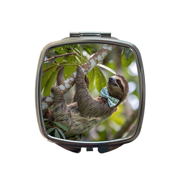 Sloth Wearing Bow Tie Funny Travel Makeup Handbag Purse Small Pocket Compact Mirror