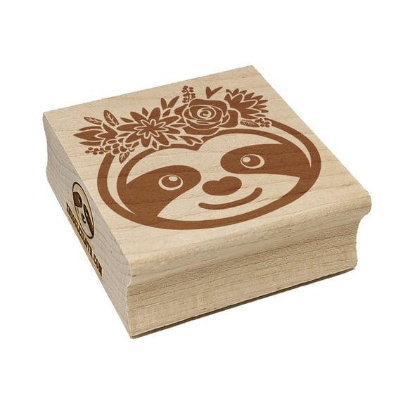 Sloth Wearing a Flower Crown Square Rubber Stamp Stamping Scrapbooking Crafting - Large 2.75in