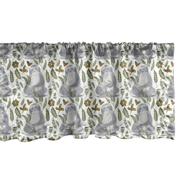 Ambesonne Sloth Window Valance, Lazy Animal in Autumn Motifs, 42" x 18", White and Multicolor