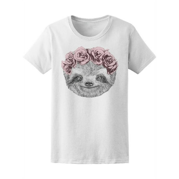 Sloth With Floral Head Wreath T-Shirt Women -Image by Shutterstock, Female Large
