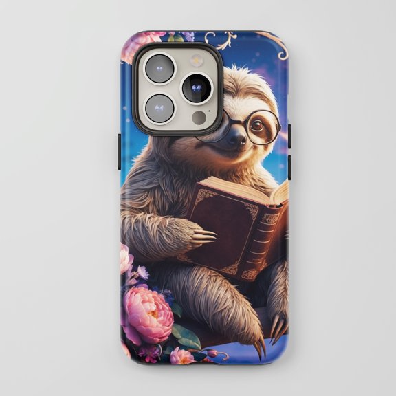 Sloth With Glasses For All iPhone Series Protective Phone Case Fantasy Blue Floral