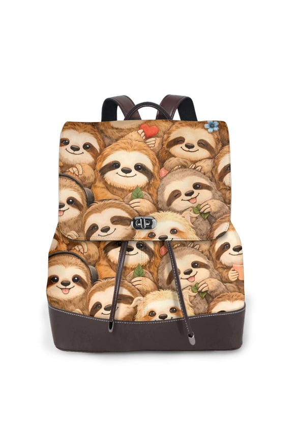 Sloth Women's Leather Backpack All-Over Print Bag for Work and Travel