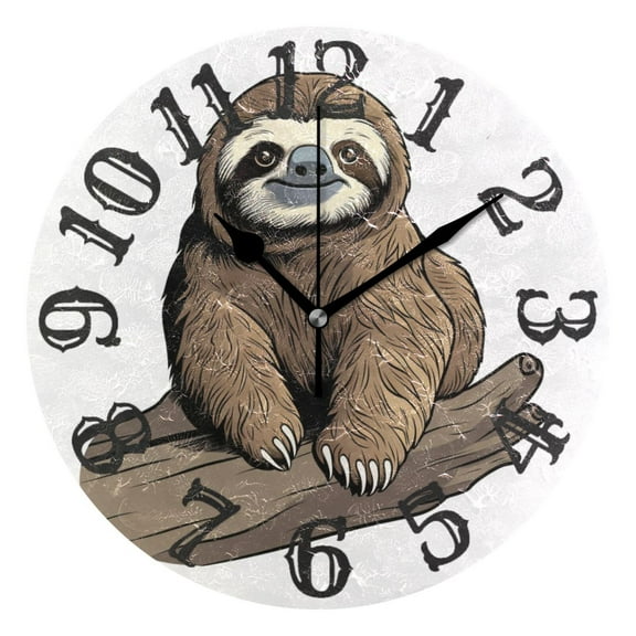 Sloth Wood 10 inch Wall Clocks Non Ticking Easy to Read Battery Decorative for Home Bathroom Kitchen Bedroom Living Room
