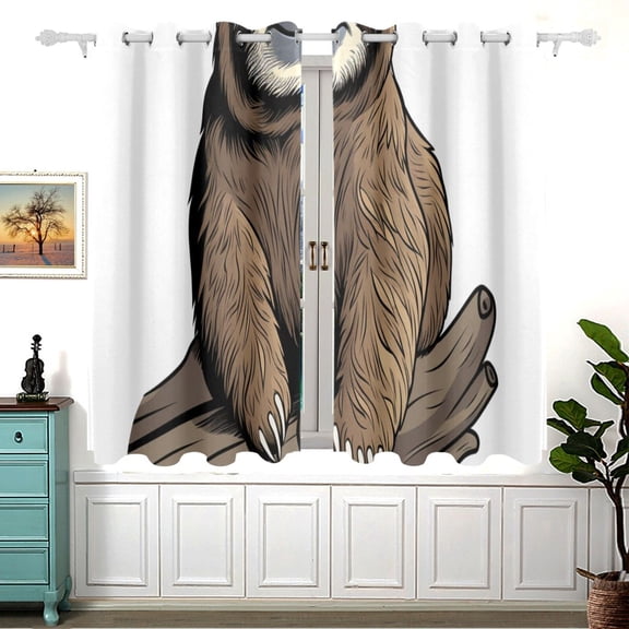 Sloth Wood 5455 Inch Black Out Curtains 2 Packs Aesthetic for Bedroom Living Room Sliding Glass Doors Kitchen Windows