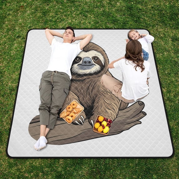 Sloth Wood Beach Blanket Outdoor Picnic Blanket 78"x 78" Waterproof Foldable for Beach Camping Travel Hiking Grass Lawn Park