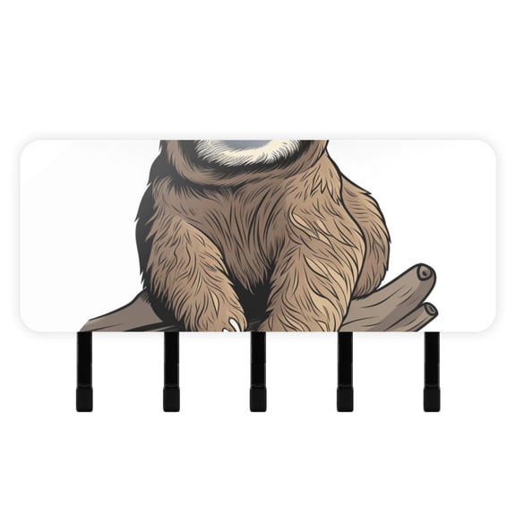 Sloth Wood Mail Holder Organizer Wall Mount with Shelf Key Holder Key Rack with 5 Key Hooks for Wall Decorative