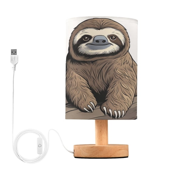 Sloth Wood Table Lamp USB Bedside Desk Nightstand Lamp Printed Gifts Small Lamp Wood Base for Bedroom Living Room Kids Room College Dorm