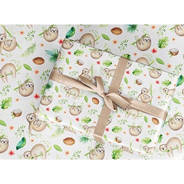 Sloth Wrapping Paper Gift Wrap 30" x 84" Sheet with Adorable Animal