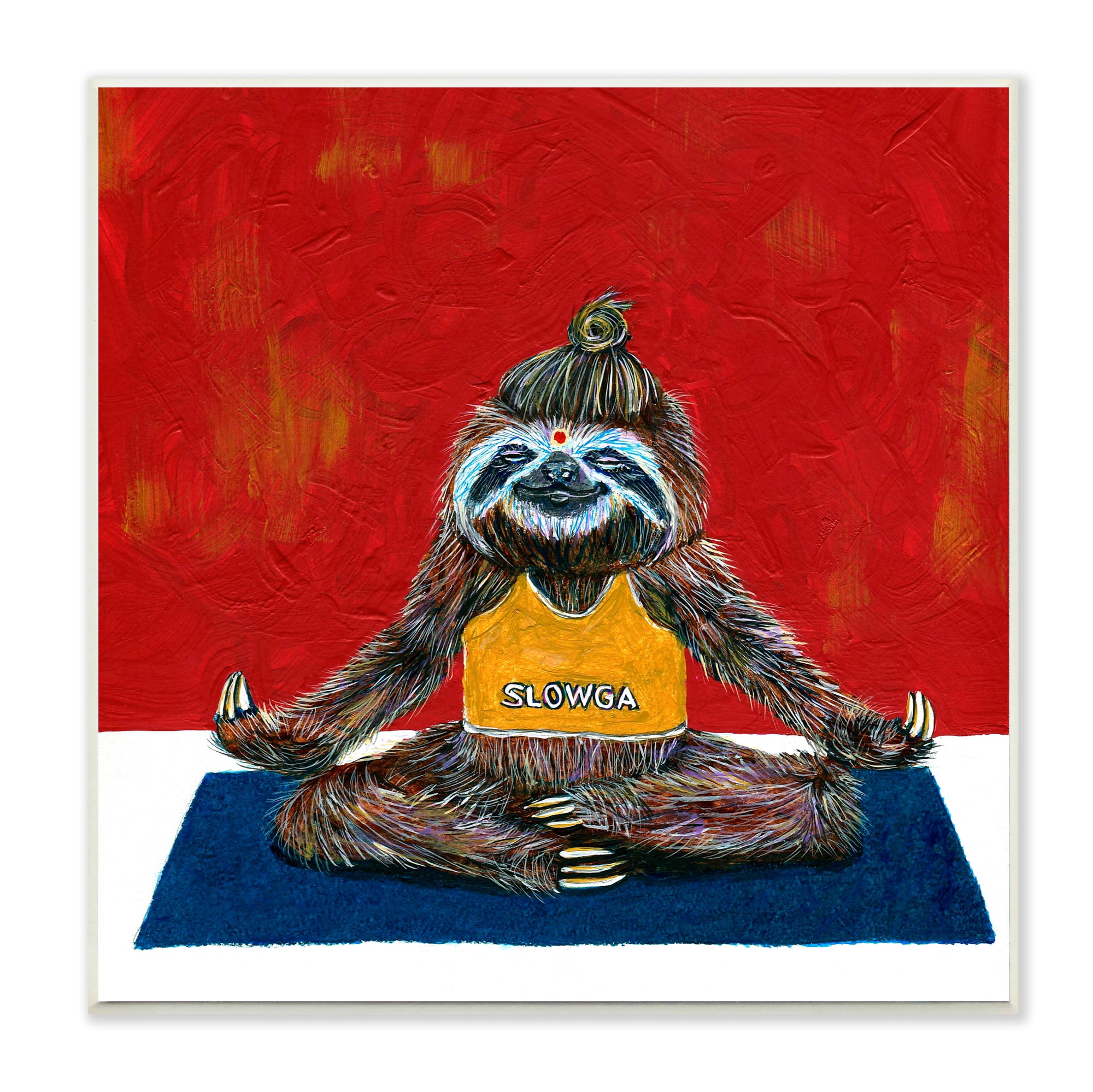 Sloth Yoga Funny Animal Red Blue 12 in x 12 in Framed Painting Art Prints, by Stupell Home Décor
