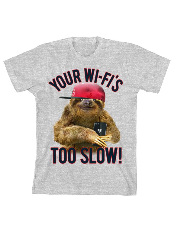 Sloth Your Wifi's Too Slow! Boy's Heather Grey T-shirt-XL