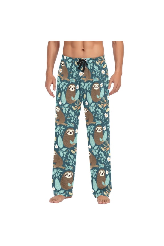 Sloth and Daisy Floral joogoo Men's Pajama Pants Cotton Long Sleepwear Lounge Pants M