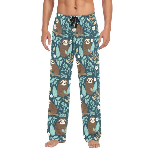 Sloth and Daisy Floral joogoo Men's Pajama Pants Cotton Long Sleepwear Lounge Pants XL