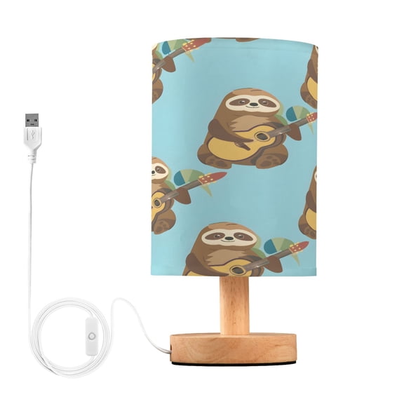 Sloth and Guitar Bedside Table Lamp Desk Warm Lights with USB Charging Port Cylinder LED Lamps for Bedroom Living Room Office