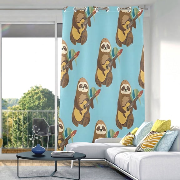Sloth and Guitar Blackout Curtains 84"x52" Thermal Insulated Curtain 1 Panel