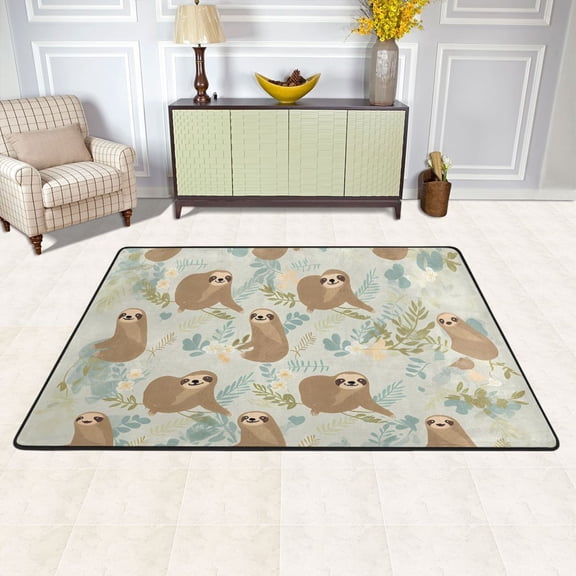 Sloth and Leaves Area Floor Mats Soft Large Nursery Rugs Non-Slip Foam Carpets Living Room Doormat for Bedroom Dinning Decor 72" x 48"