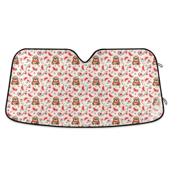 Sloth and Watermelon Car Windshield Sun Shade Foldable Car Front Window Visor Heat and UV Protection 55x27.6