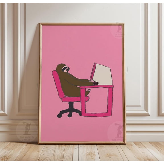 Sloth at Desk Office Poster Unframed Paper Print