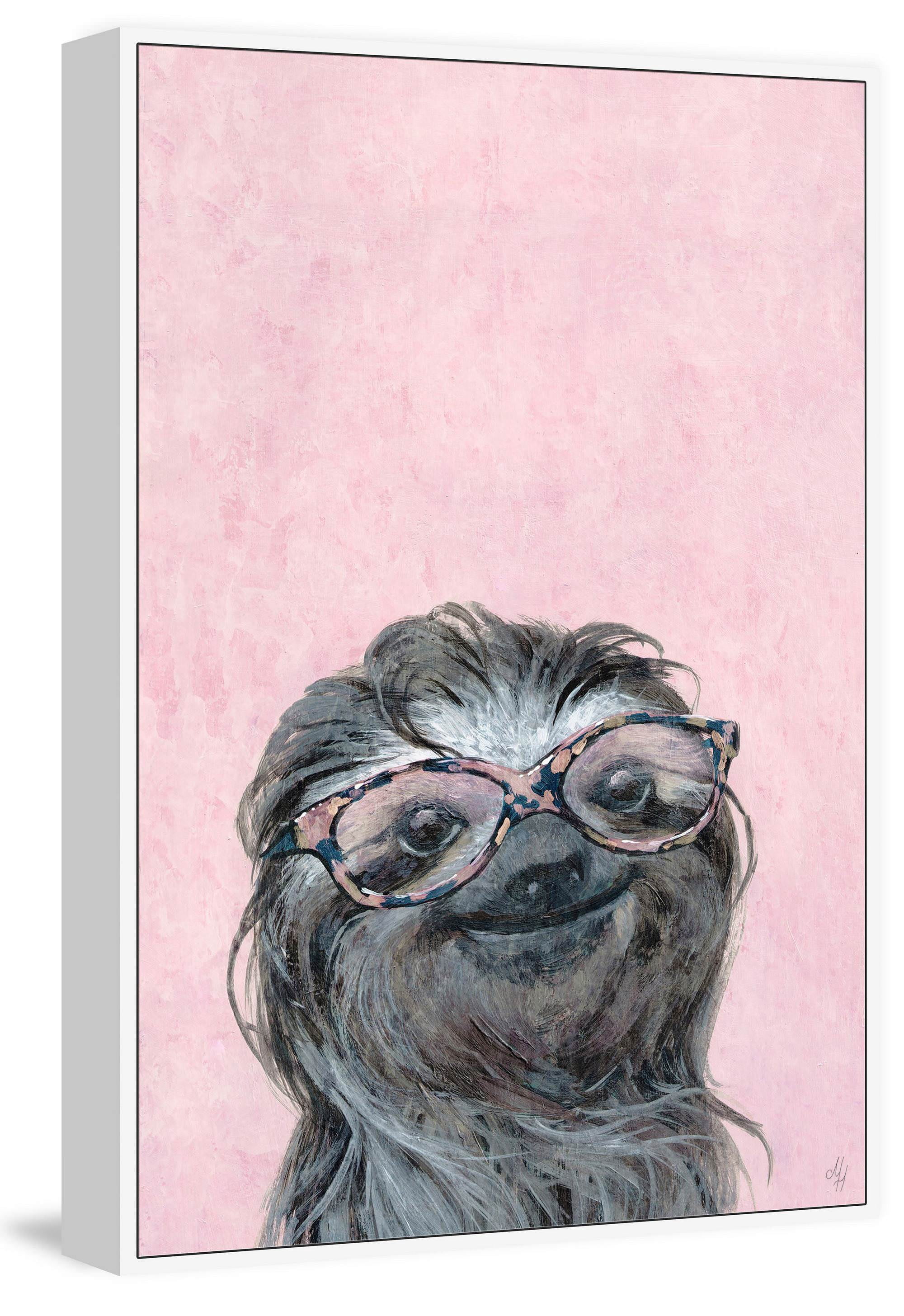 Sloth in Pink Floater Framed Painting Print on Canvas