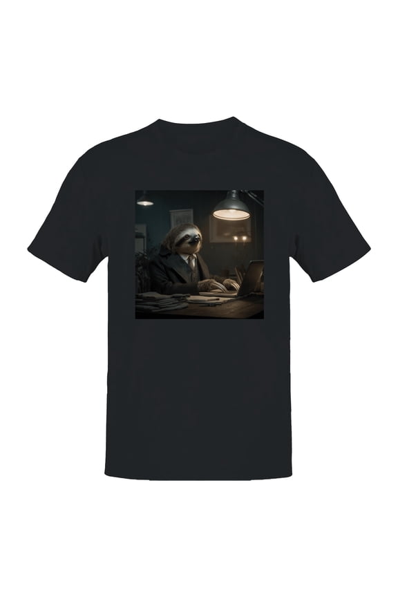 Sloth in Suit at Night Desk Men's T-shirt