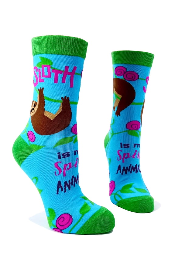 "Sloth is My Spirit Animal" Funny Saying Novelty Crew Socks for Women, 1 Pair, 1 Size Fits Most