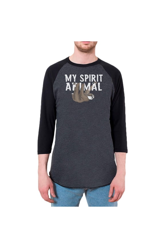 Sloth is My Spirit Animal Mens Raglan T Shirt Heather Black-Black SM