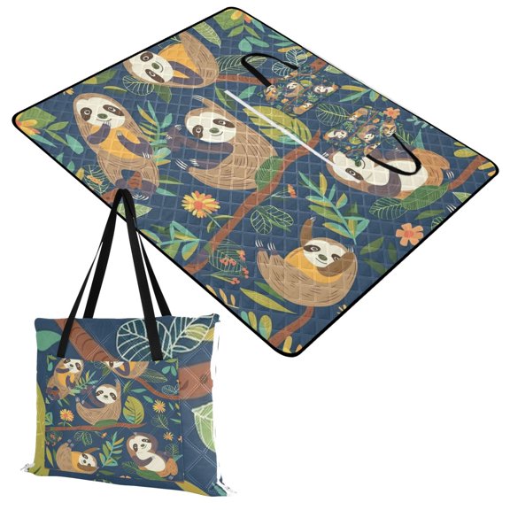Sloth on Branch Extra Large Picnic Beach Blanket Waterproof Sand Proof Portable Outdoor Mat 60x80