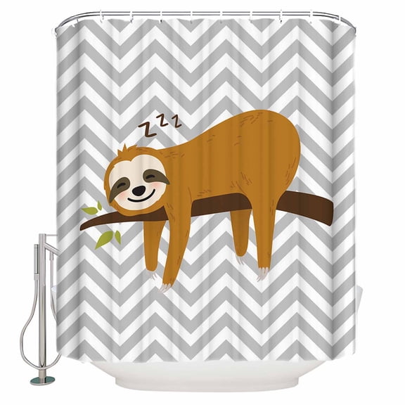 Sloth on Branch Geometric Stripes Shower Curtain Set ,Waterproof Fabric Shower Curtains Shower Curtains for Bathroom,Bathroom Decor 54x"78"