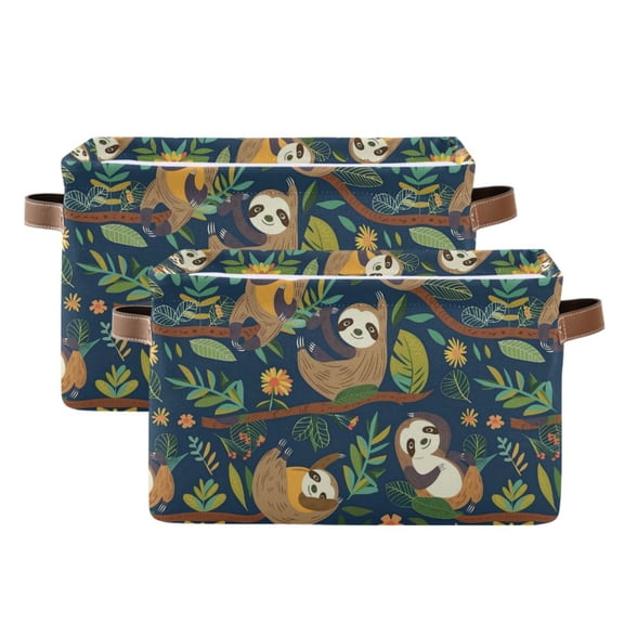 Sloth on Branch Storage Bins with Handle Fabric Organizer Basket Foldable Box 2 Pack 14.2x10.2x8.3