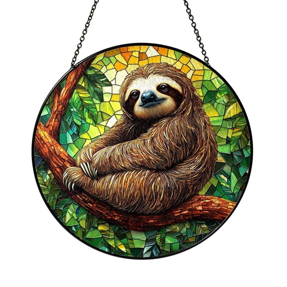 Sloth on Tree Branch Stained Glass Suncatcher – Forest Window Art2101