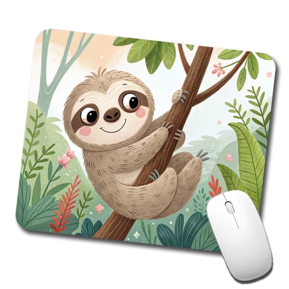 Sloth on Tree Children's Illustration Style Mouse Pad Low Profile Gaming Mat