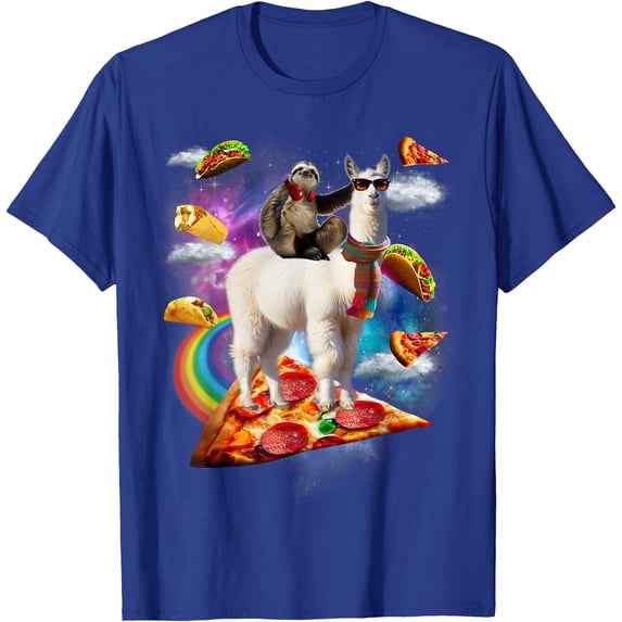 Sloth riding Llama Galaxy Pizza Taco Burrito Gift Unisex T-Shirt for Men Women Kids Toddler,Royal Blue Color,Size 4XL