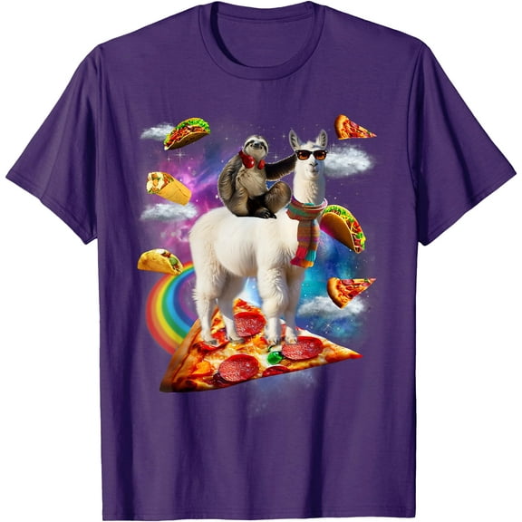 Sloth riding Llama Galaxy Pizza Taco Burrito Gift Unisex T-Shirt for Men Women Kids Toddler
