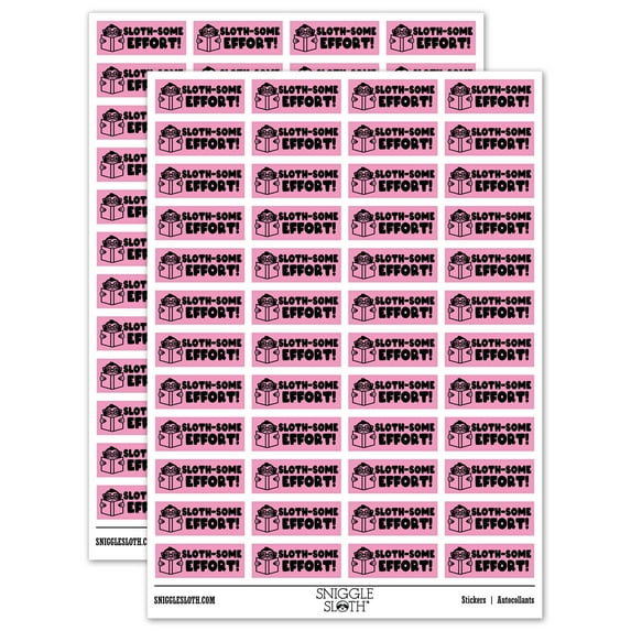 Sloth-some Awesome Effort Teacher Student School Sticker Set - Light Pink - Gloss Finish - 1.25" Mini