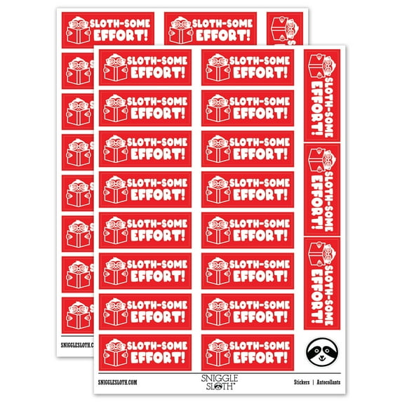 Sloth-some Awesome Effort Teacher Student School Sticker Set - Red - Matte Finish - 2.00" Large