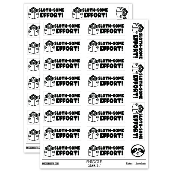 Sloth-some Awesome Effort Teacher Student School Sticker Set - White - Matte Finish - 2.00" Large