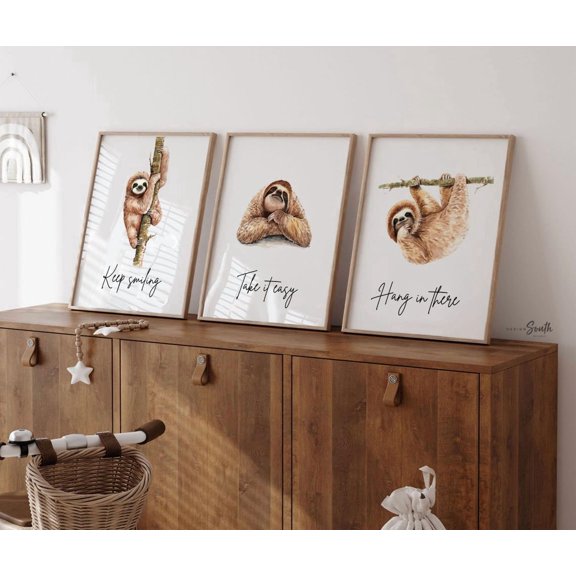 Sloth wall art, sloths, sloth quotes art prints, sloth themed room, child sloth wall art, sloth bedroom decor, hanging sloth decor, Stretched Canvas