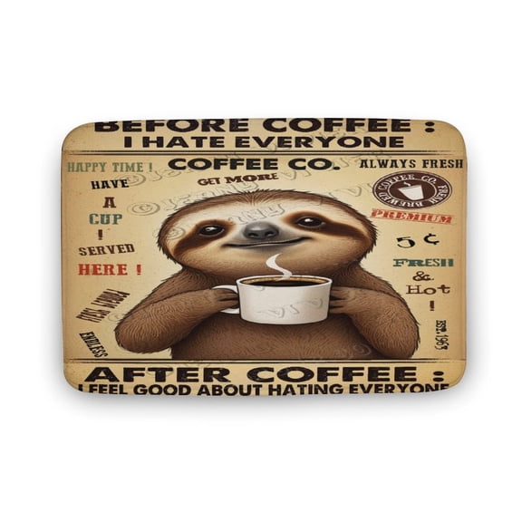 Sloth with Coffee Bathroom Rug - 20x32 inches, Soft Coral Fleece, Non-Slip Design, Perfect for Sloth Lovers, Adds Cozy Charm to Your Bathroom